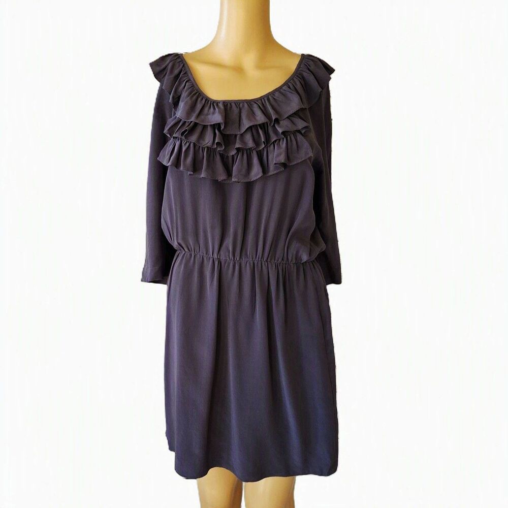 A New York Blue 100% Silk Ruffled Mini Dress - Medium